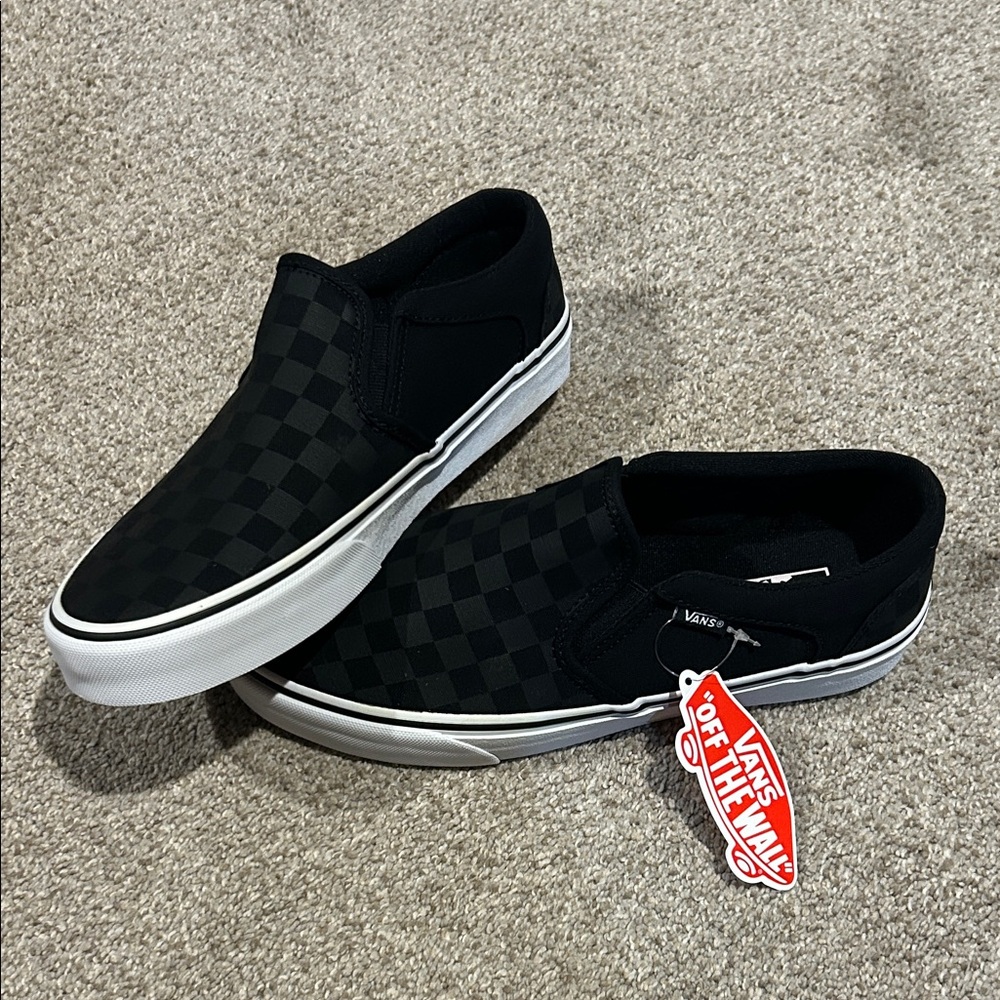 Vans Men's Black Checkered Slip-On Sneakers